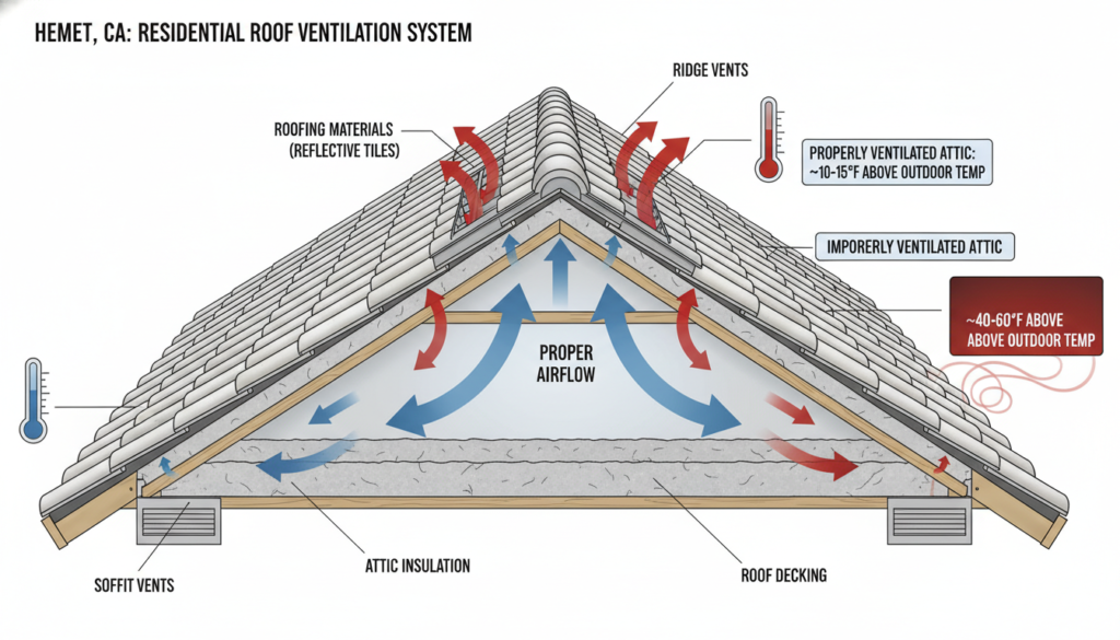 Diagram showing proper roof ventilation system for Hemet homes