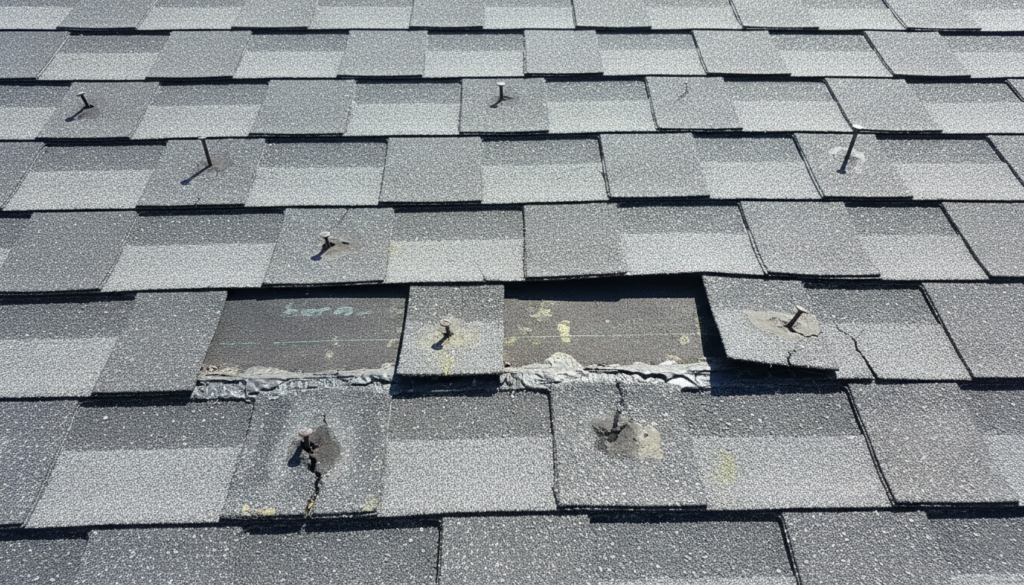 Improperly installed roof in Hemet showing premature failure from heat damage