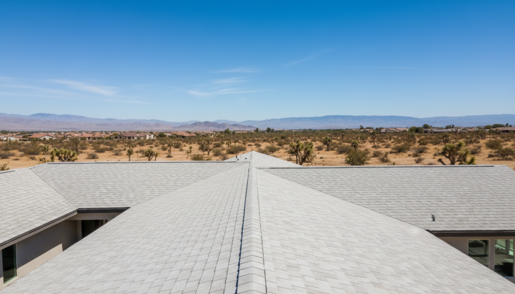 Modern energy-efficient roof installation in Hemet California showing climate-appropriate materials for storm damage roof replacement in desert conditions