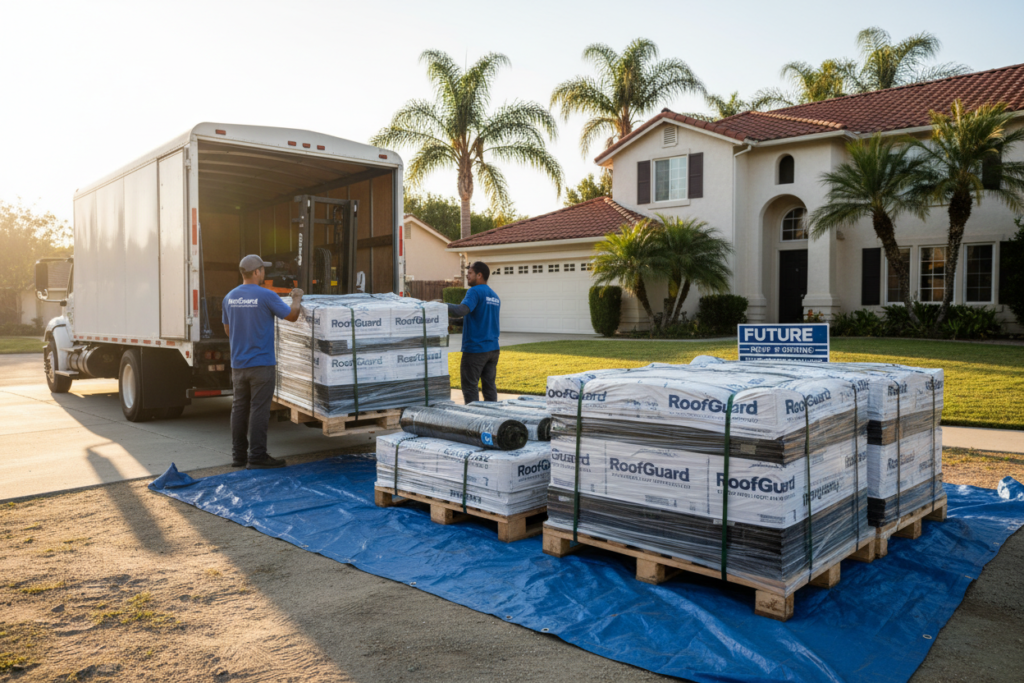 quality roofing materials being delivered to residential job site