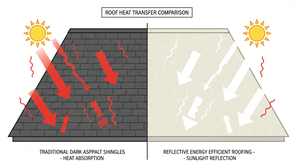 comparison of heat reflective energy efficient roof materials versus traditional materials