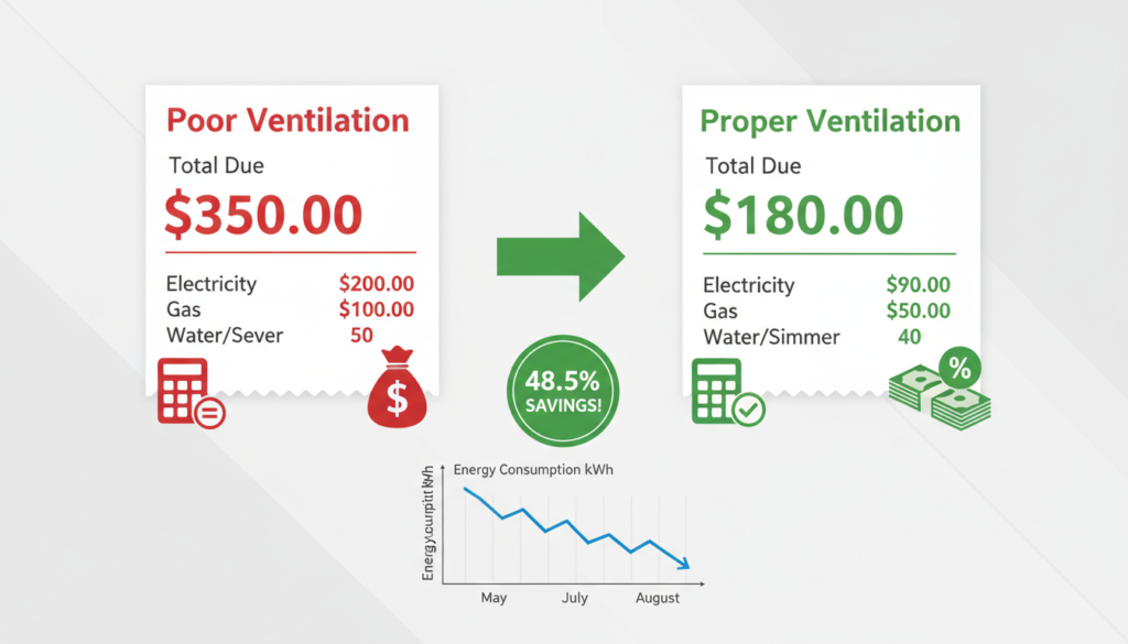 energy bills comparison showing cooling costs reduction with proper attic ventilation