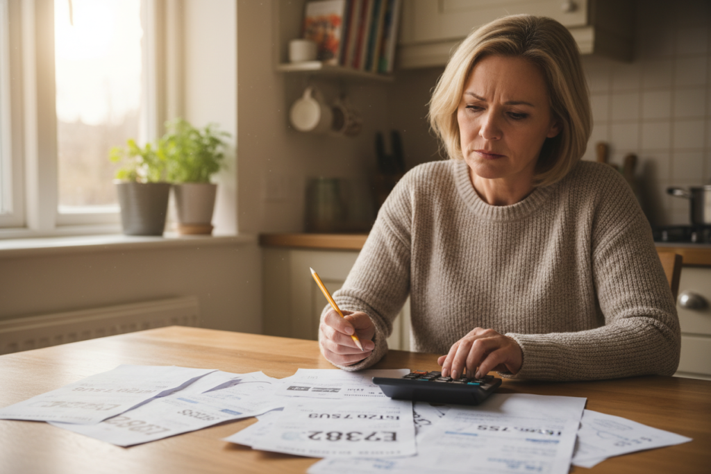 homeowner reviewing high energy bills with concerned expression