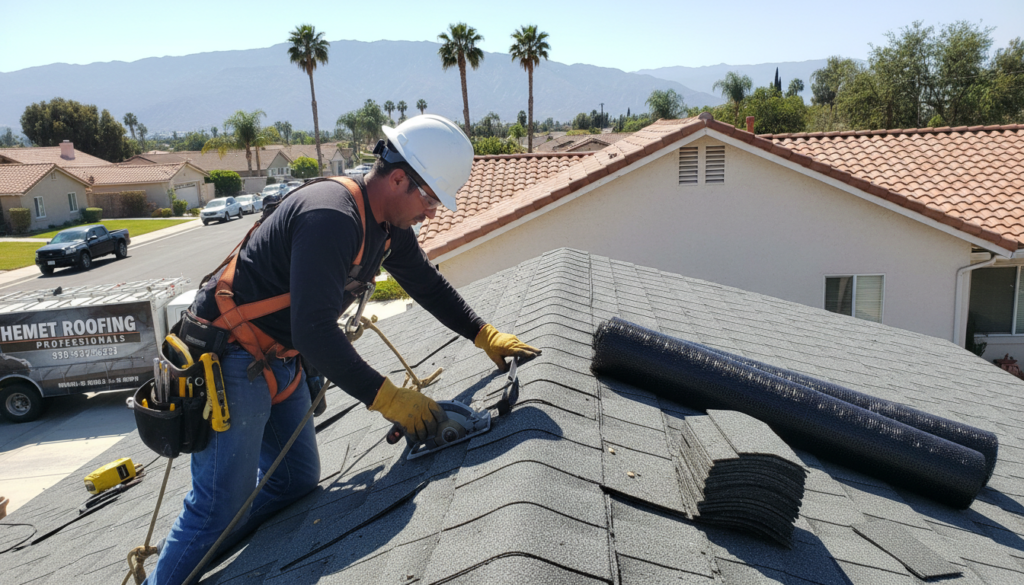 professional roofing contractor installing ridge vents for proper ventilation