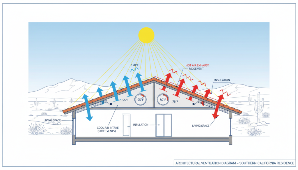 roof ventilation energy savings system showing proper attic airflow in Hemet California home