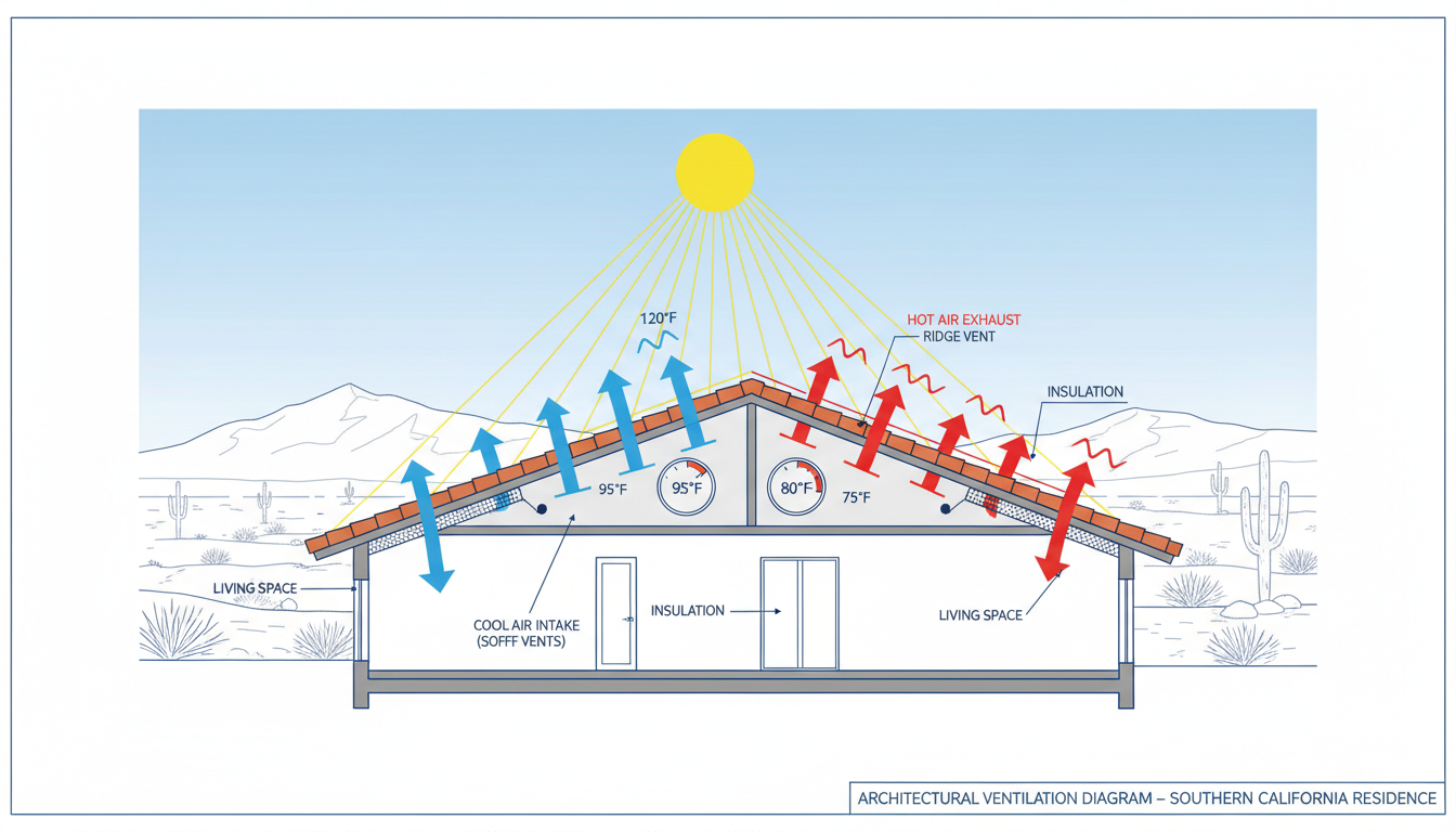 roof ventilation energy savings system showing proper attic airflow in Hemet California home