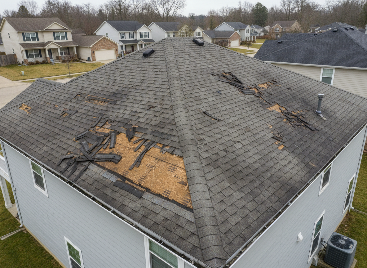 severely damaged roof requiring premature replacement
