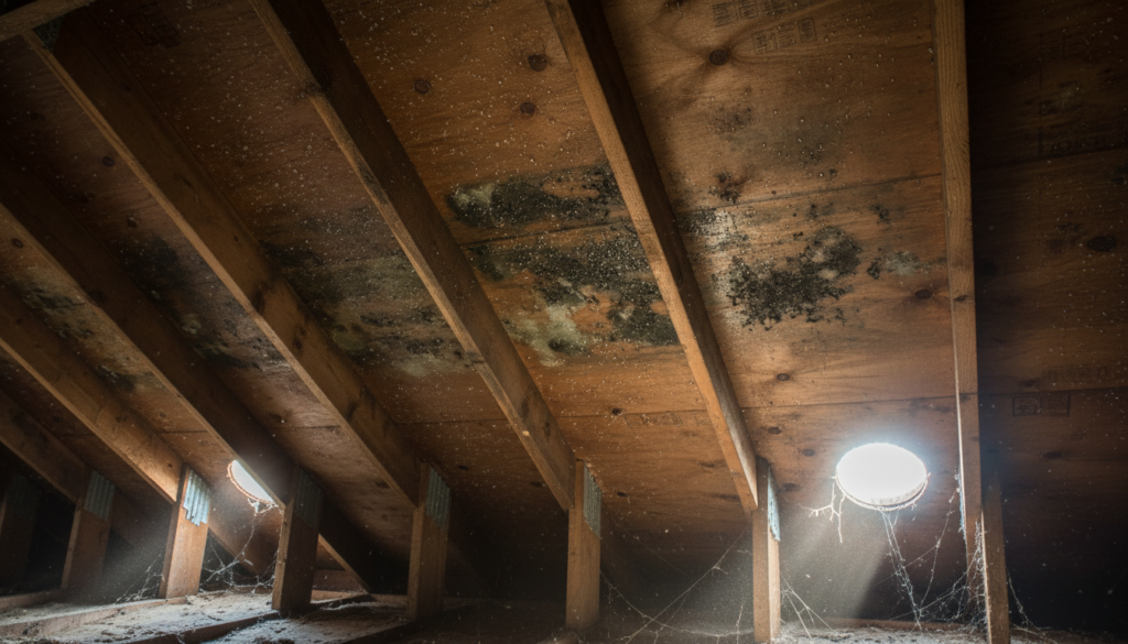 signs of poor roof ventilation in Hemet California home attic