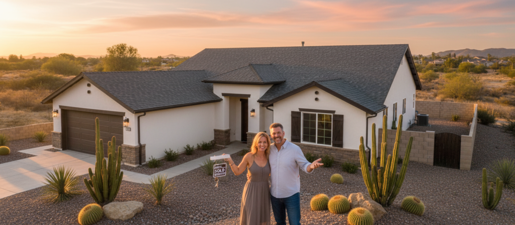 beautiful Hemet California home with new roof installation completed, satisfied homeowners