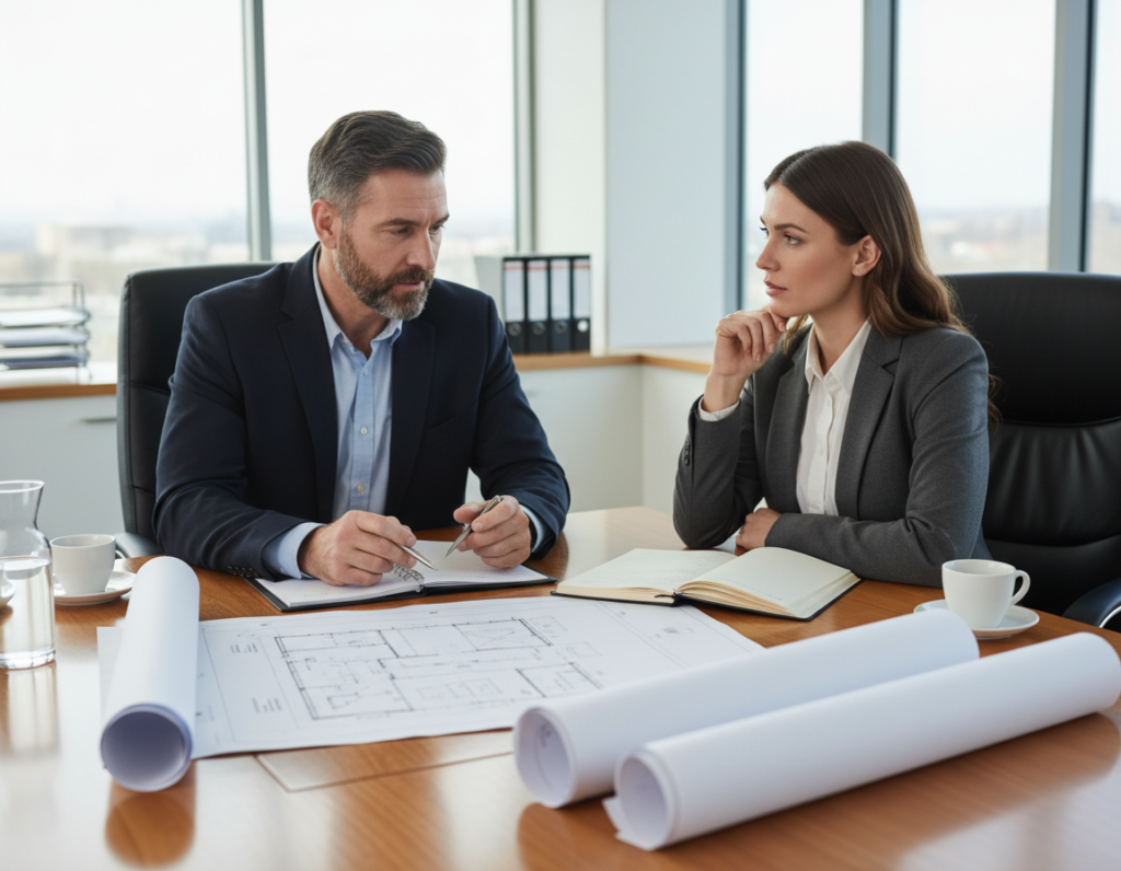commercial roofing contractor providing cost estimate to property owner